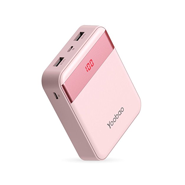 Yoobao M4Pro 10000mAh Portable Charger Lightning & Micro Input, 2 USB Small Power Bank Light External Battery with LED Display for iPhone, iPad, Samsung Galaxy, Nintendo Switch and More-Pink