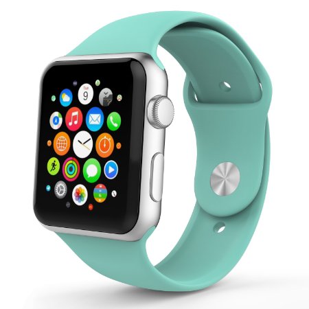 Apple Watch Band, MoKo Soft Silicone Replacement Sport Band for 42mm Apple Watch Models, Mint GREEN (3 Pieces of Bands Included for 2 Lengths, Not Fit 38mm version 2015)