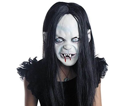 CycleMore Latex Creepy Scary Halloween Toothy Zombie Ghost Mask Scary Emulsion Skin with Hair