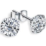 925 Sterling Silver Round Cut Cubic Zirconia Stud Earrings 3 Colors SelectableCZ Diameter 3-10mm