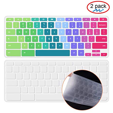 [2 Pack] lapogy Keyboard Cover Skin Compatible Acer chromebook R11 CB3-131 CB3-132,CB5-132T,CB3-131,Chromebook R 13 Keyboard Cover, CB5-312T,Chromebook 15,CB3-531 CB3-532 CB5-571 C910,Rainbow