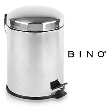 BINO Stainless Steel 1.3 Gallon / 5 Liter Round Step Trash Can, Polished Steel