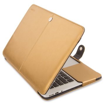 Mosiso MacBook Air 13.3 Case, Premium Quality PU Leather Book Cover Clip On Folio Case Sleeve with Stand Function for 13 inch Macbook Air (A1466 & A1369), Gold