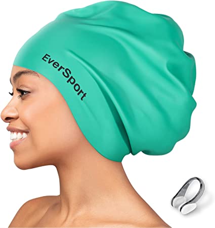EverSport Large Swim Cap for Braids and Dreadlocks, Waterproof Silicone Swimming Cap for Women Men Keep Hair Dry