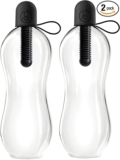Bobble Classic Water Bottle, Filtered Water, BPA-Free Reusable Bottle, Soft Touch Carry Cap with Replaceable Carbon Filter for Sustainable Water and Hydration 34 oz - 2 Pack (Black)