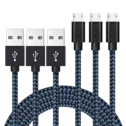 Vanzon Micro USB Cable,3Pack 10FT Extra Long Nylon Braided High Speed 2.0 USB to Micro USB Charging Cables Android Fast Charger Cord for Samsung Galaxy S7 Edge/S6/S4,Note 5/4/3,HTC,Tablet(Black Blue)