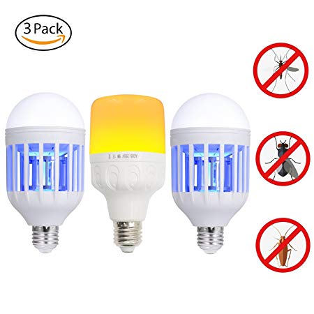 [3 packs] Bug Zapper Light Bulb & Mosquito Repellent LED Lamp Insect Repelling Night Light 2 in 1 Electronic Fly Killer, Built in Insect Catcher Trap Suit for Indoor Outdoor Home Garden Porch Patio