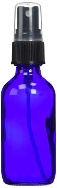 All 4 You Cobalt Blue Boston Round Glass Bottle 2 oz with Black Atomizer - Perfect for Essential Oil Formulas (4 Pieces)