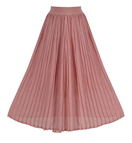 Howriis Women's Summer Chiffon Pleated A-Line Midi Skirt Dress