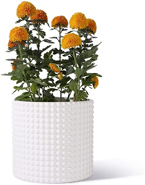 White Planter Pots for Plants Indoor - 8 Inch Ceramic Vintage-Style Hobnail Textured Flower Pot with Drainage Hole for Modern Home Decor(POTEY 056301, Plants NOT Included)