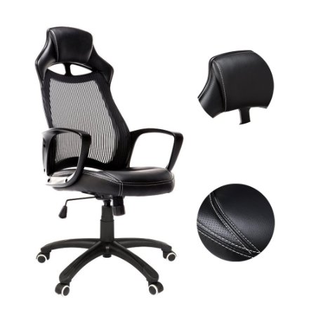 Homall Fashionable Ergonomic Office Chair High Back Executive Chair,Racing Style Swivel Computer Desk Lumbar Support Desk Chair With Height Adjustable (Black)