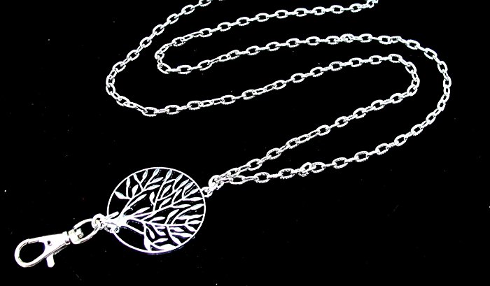 Women's Fashion Necklace Lanyard with Silver Tree of Life - ID Badge Holder or Key Chain