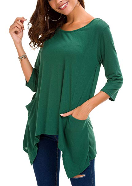 Urban CoCo Women's Plus Size 3/4 Sleeve Tunic Tops for Leggings Loose Pocket Shirt