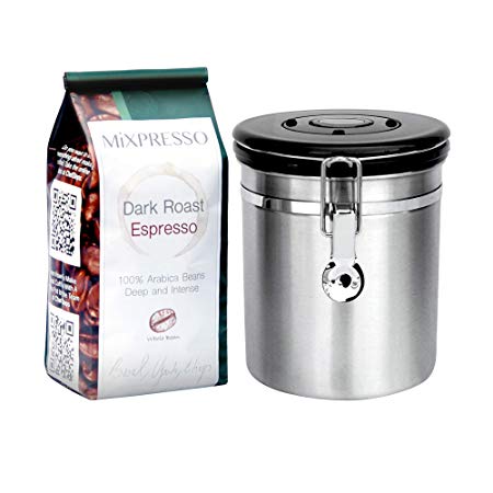 Coffee Container Airtight - Coffee Vault - by Mixpresso (16 Ounces, Stainless Steel)