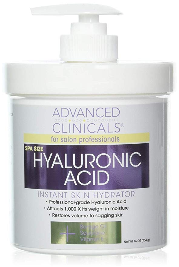 Advanced Clinicals Anti-aging Hyaluronic Acid Cream for face, body, hands. Instant hydration for skin, spa size. (Two - 16oz)