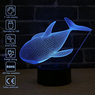 3D Night Light LED Modern Lamp 7Colours Change Table Desk Touch Mood Christmas Gift Night Light (whale)