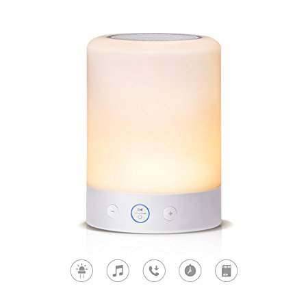 [TOMONS] Bedside Lamp, Night Light with 6 Lighting Options, Illuminant Sound Portable Bluetooth Speaker with LED Lighting, Touch Sensor, SD Card Slot, White