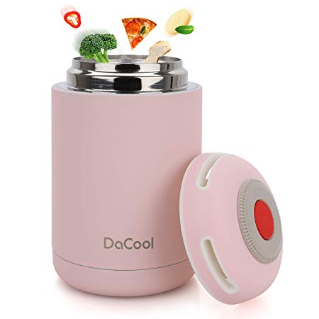 DaCool Insulated Lunch Containers Thermos Food Jar Vacuum Insulated Stainless Steel 16 oz Leak Proof Keep Food Cold Hot Food Container for Kids Adult Lunch Box School Camping Outdoors, BPA Free - Pink