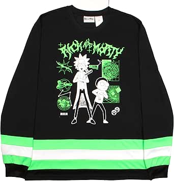 RICK AND MORTY Green Space Dimension Mens Long Sleeve T-Shirt Hockey Jersey Style