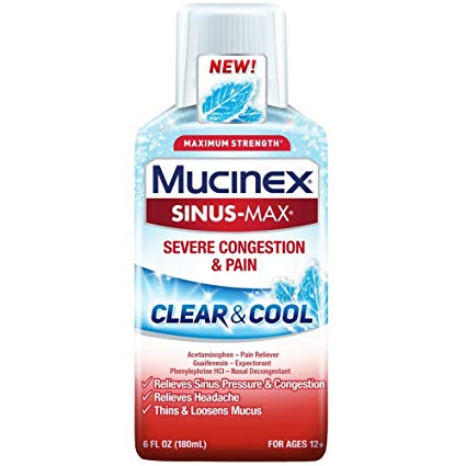 Mucinex Sinus-Max Clear & Cool Max Strength Severe Congestion & Pain Liquid, 6oz