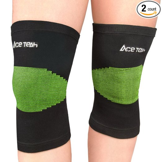 1 Pair Knee Sleeves Support, Ace Teah Sports Knee Brace Compression Sleeves Support Knee for Running, Squating, Arthritis, Meniscus Tear, Joint Pain Relief and Injury Recovery Non Slip for Men Women
