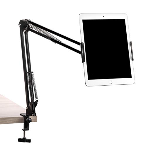 INTRODUCTION SALE! Aluminum Tablet Stand - Adjustable Tablet Holder with 360° Rotation, Padded Jaws and Sturdy Base - iPhone Android iPad Galaxy | Tablet Holder with Collapsible Arm - Home and Office