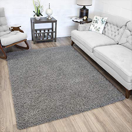 Ottomanson Soft Cozy Color Solid Shag Rug Contemporary Living and Bedroom Soft Shaggy Area Rug Kids Rugs, 5' x 7', Grey