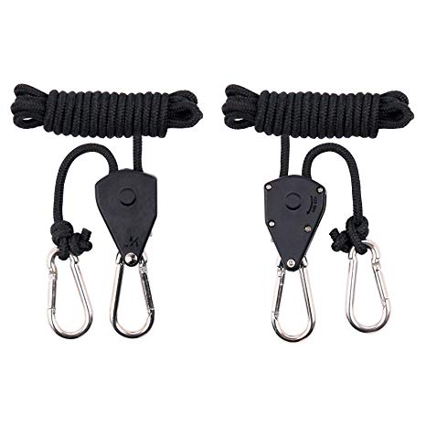 MAXSISUN 1-Pair 1/8” Adjustable Heavy Duty Rope Clip Hanger, Grow Light Ratchet Hanger, 150lbs Weight Capacity