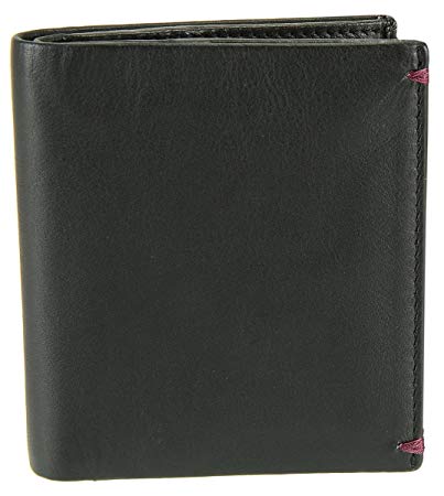 Visconti Mens Bifold Slim Leather Wallet For Credit Cards, Notes - Alpine AP61 (Black/Burgundy)