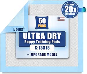 Bolux Dog and Puppy Training Pads, 13”×18” Disposable Dog Pee Pads, 50/Counts Ultra Absorbent & Leak-Proof Pet Underpads, Dry Quickly Pee Pad for Dog Cats Rabbits or Other House Training Pet