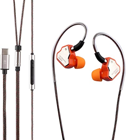 Linsoul 7Hz Salnotes Zero HiFi 10mm Dynamic Driver in-Ear Earphone IEM with Metal Composite Diaphragm Stainless Steel Faceplate Detachable 2Pin OFC Cable (Orange, with Mic, Type C)