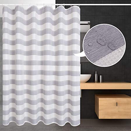 Magnificentex Classic Striped Waffle Weave Fabric Shower Curtain, 72"×72", Waterproof Mildew Resistant, Machine Washable, Shower Curtain for Bathroom