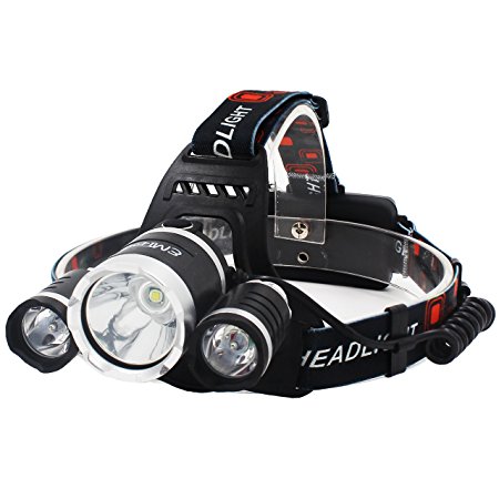 EMIDO 4 Modes LED Headlamps 3 CREE XM-L T6 LED Headlamp LED Flashlight for Camping, Running, Hiking, Reading, Battery Powered Helmet Light, Hands-free Camping Headlight