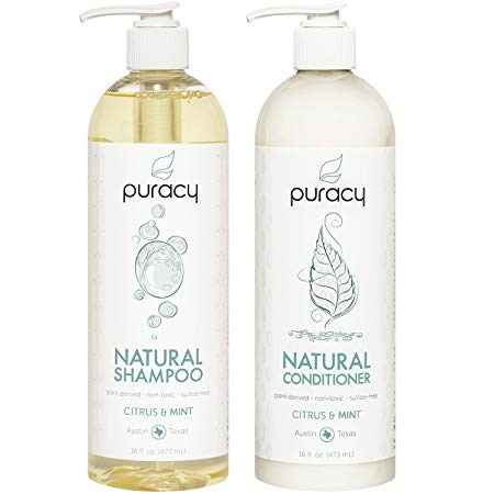 Puracy Shampoo & Conditioner Set, Reformulated, Natural, Plant-Powered, No Silicone, 16 Oz (2-Pack)