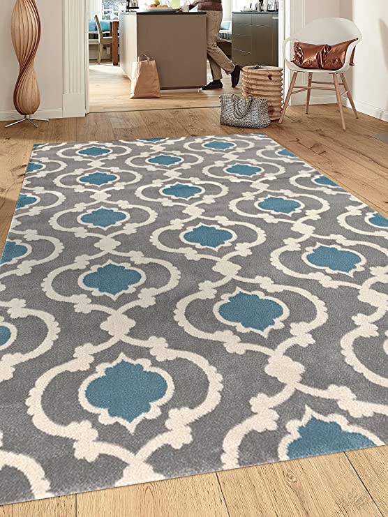 Moroccan Trellis Contemporary Gray/Blue 9' x 12' Indoor Area Rug