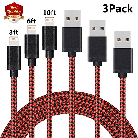 Sundix iPhone Charger,3Pack 3ft 6ft 10ft Lightning Cable Nylon Braided Charger Cable Compatible with iPhone X/8/8P/7/7P/6/6P/6s/6sP/5/iPad/iPod