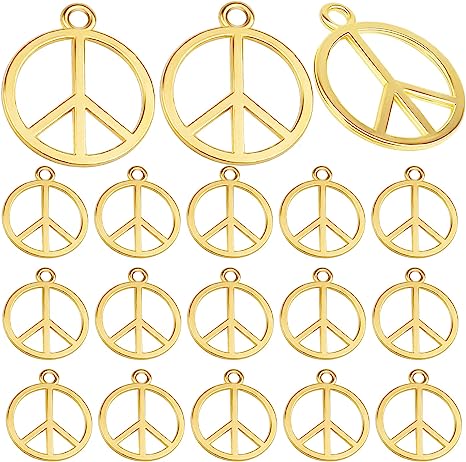 BronaGrand 60pcs Golden Peace Sign Symbol Charms Pendant Alloy Peace Logo Dangle Charms Accessories for DIY Crafts Jewelry Making Handmade Decoration