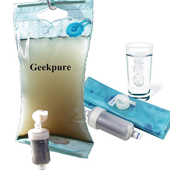Geekpure 4stage 10L Emergency Water Filter Bag for Hiking Camping Personal or Family Use-Reduce 99% Lead and Some Arsenic