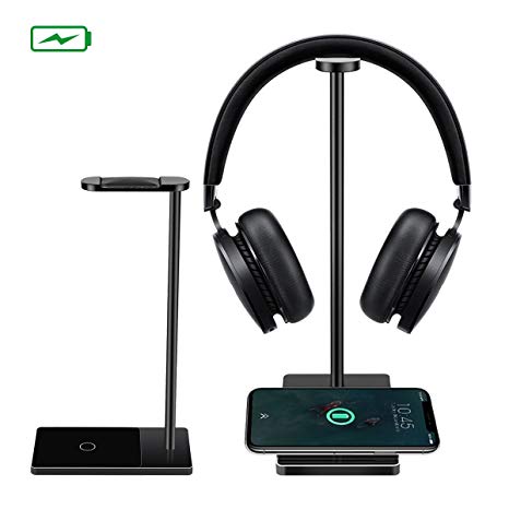 Wireless Charger, MWAY Wireless Charging Headphone Stand Aluminum  Acrylic Headset Holder for All Headphones Headset Size,High Speed Charging for Galaxy S8/S8 /Note 8 5 S7/LG/HTC/iPhone 8/8Plus/X