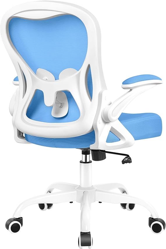 Winrise Office Chair Desk Chair, Ergonomic Mesh Computer Chair Home Office Desk Chairs, Swivel Task Chair Mid Back Breathable Rolling Chair with Adjustable Lumbar Support Flip Up Armrest (Sky Blue)