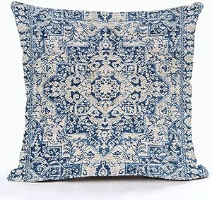 Snycler Boho Pillow Cover Ethnic Design Pattern Linen Persian Carpet Tribal Pattern Throw Pillow Case Cushion Cover Home Office Decorative Square 18x18 inch