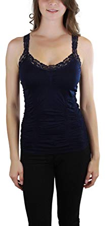 ToBeInStyle Women's Wrinkled Camisole with Lace Trim Straps