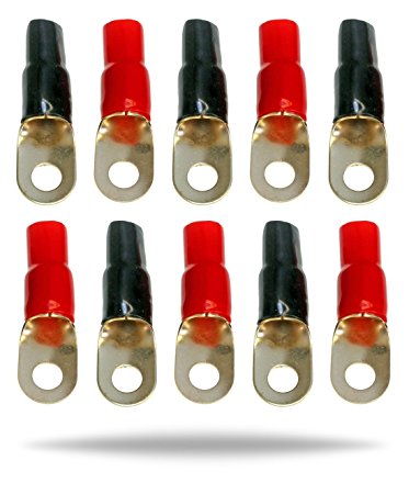 InstallGear 1/0 Gauge Awg Crimp Ring Terminals Connectors - 10-Pack (5 Positive, 5 Negative)