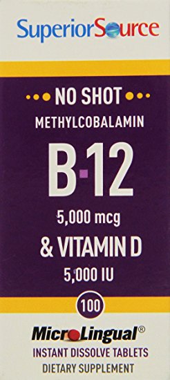 Superior Source Methyl B12 and Vitamin D3 5000 IU Multivitamins, 5000 mcg, 100 Count