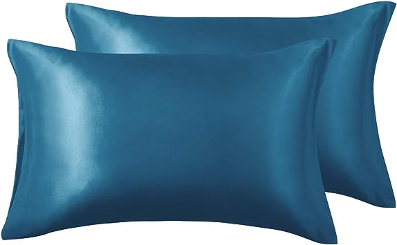 Love's cabin Silk Satin Pillowcase for Hair and Skin (Teal Blue, 20x40 inches) Slip King Size Pillow Cases Set of 2 - Satin Pillow Covers with Envelope Closure