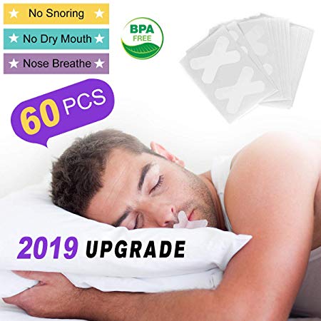 [2019 Version] Sleep Strips, 60 Packs Advanced Gentle Mouth Tape for Nose Breathing, Anti Snore Mouth Strips Instant Snore Relief Stop Snoring Solution Device Better Sleep Less Mouth Breathe