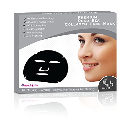 Dead Sea Spa Skin Care Collagen Anti Aging Facial Mask By iBeautyLabs –Moisturizing, Rejuvenating, Toning, Pore Minimizing Acne Treatment - 10x Absorption Rate- Ideal For All Skin Types- Pack Of 5