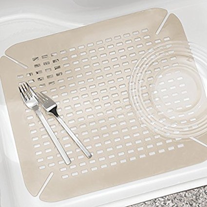 mDesign Practical Sink Mat for the Kitchen - Ideal Sink Protection Made of Plastic - Adjustable Draining Mat for the Kitchen Sink - Taupe