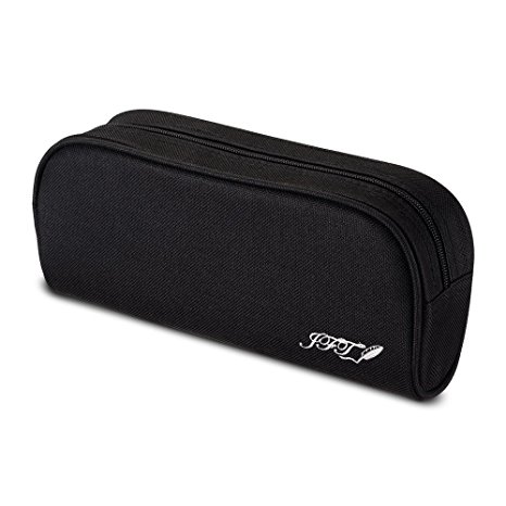 JFT Black Nylon Pencil Case- Premium Quality Zippered Pencil Pouch To Be Used As A Pencil Holder Or Travel Makeup Bag- Modern Design, Washable, Amazing Gift On All Occasions