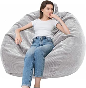 Lmeison Bean Bag Chair Cover Large, Stuffed Animal Storage Beanbag(No Beans) for Kids and Adults, Soft Corduroy Stuffable Bean Sofa for Organizing Children Plush Toys or Memory Foam, 300L, Grey